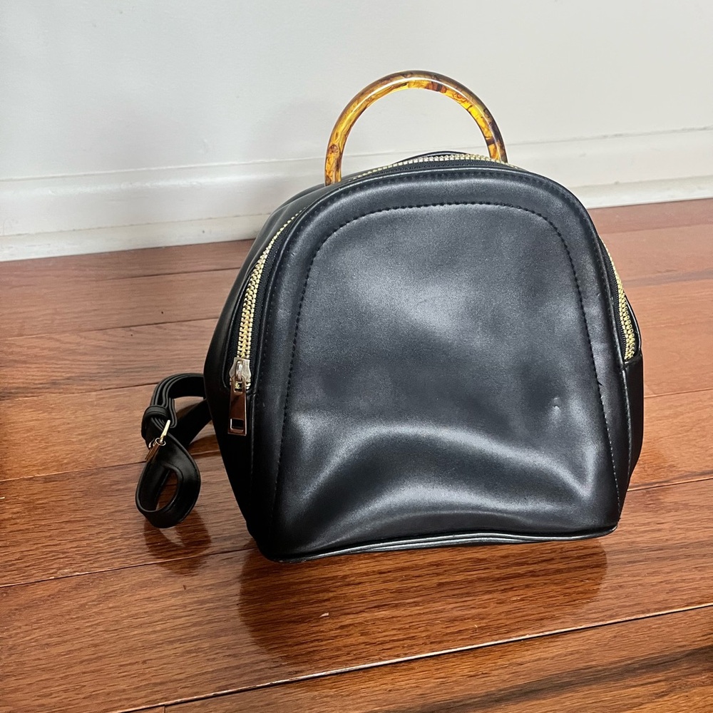 Black Mini Backpack With Tortoiseshell Handle - image 1